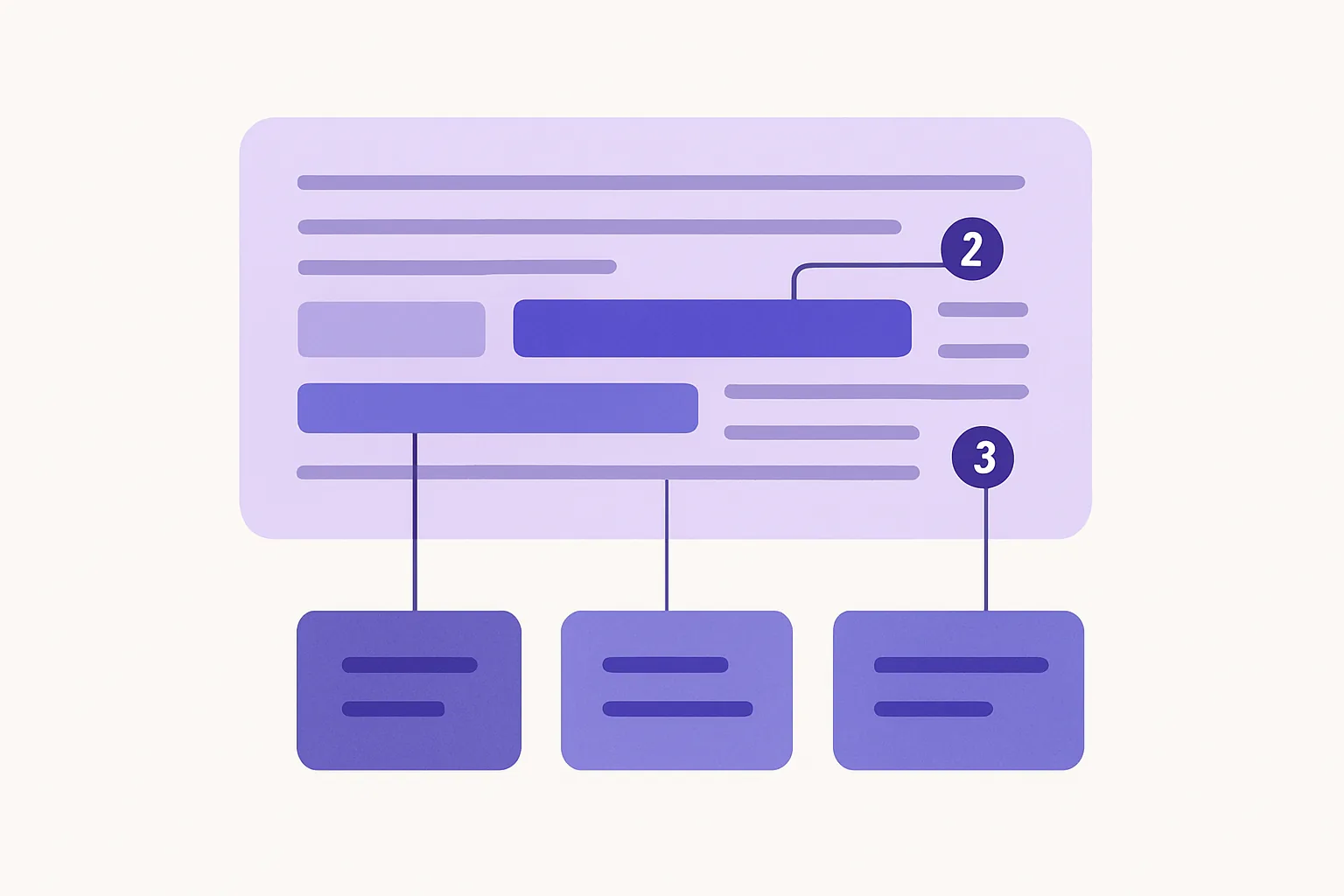 Illustration of AI search answer with inline citation badges linking to source cards