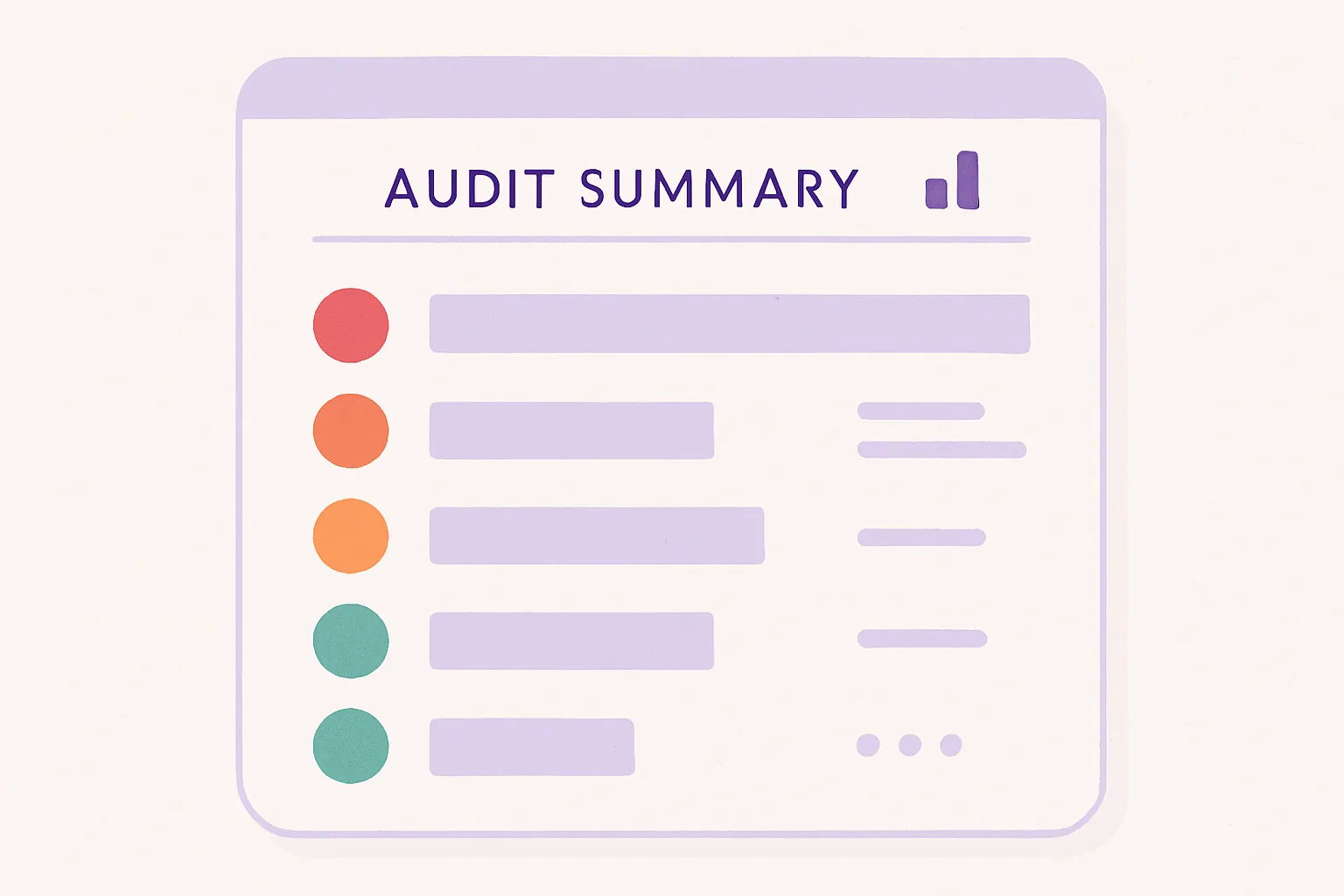 Client-facing SEO audit summary with traffic-light red, amber, green priority indicators